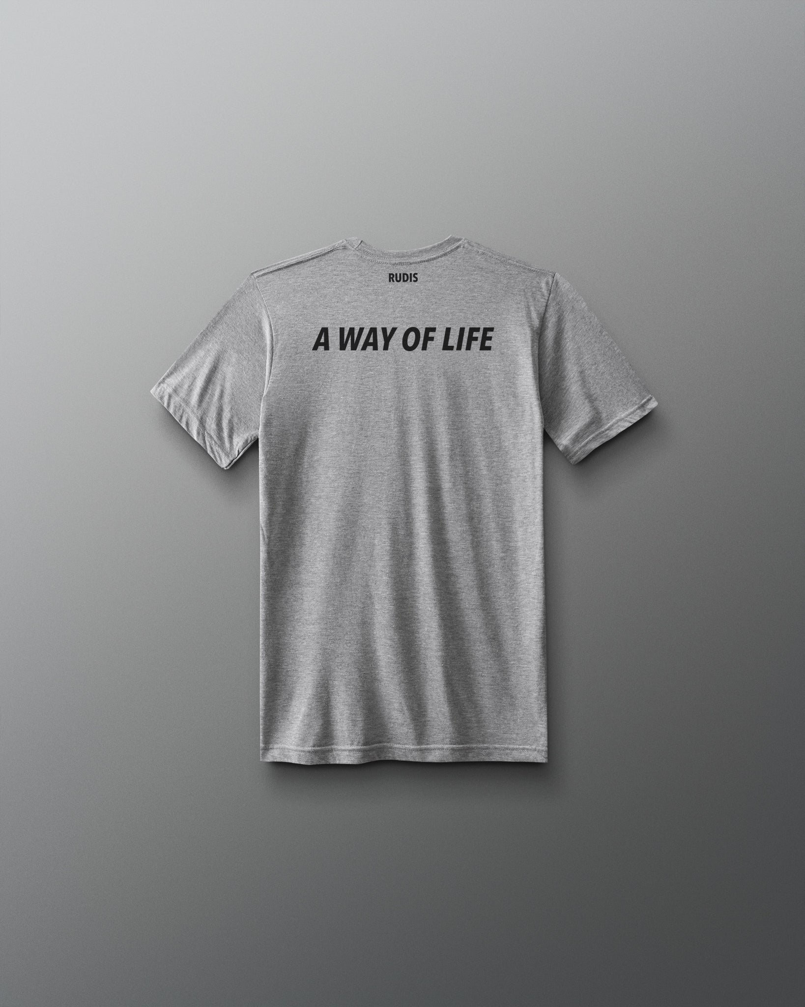 Gray t-shirt with 'A Way of Life' text on a gray background