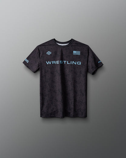 T-shirt sublimé pour jeunes avec logo Wrestling et camouflage noir