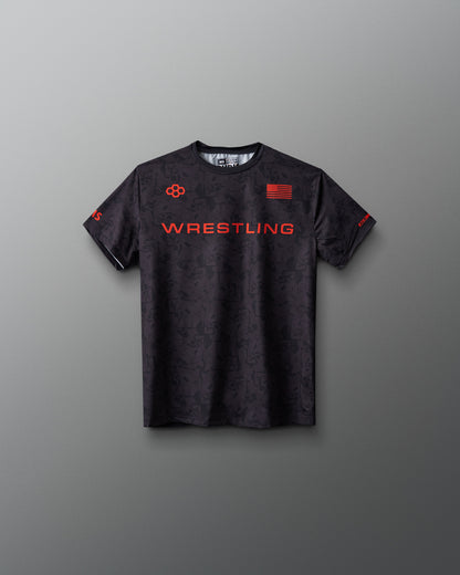 Wrestling Wordmark Black Camo Youth Sublimated T-Shirt