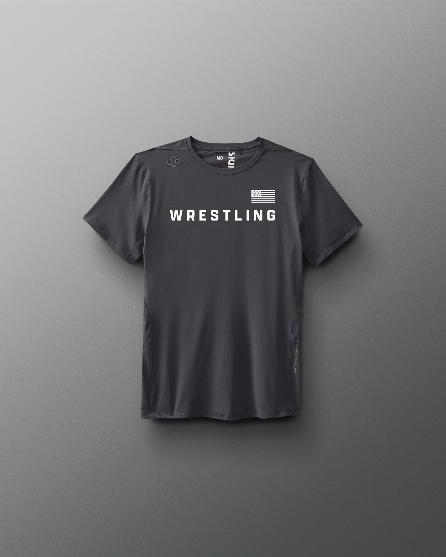 Gray t-shirt with 'Wrestling' text on a gray background