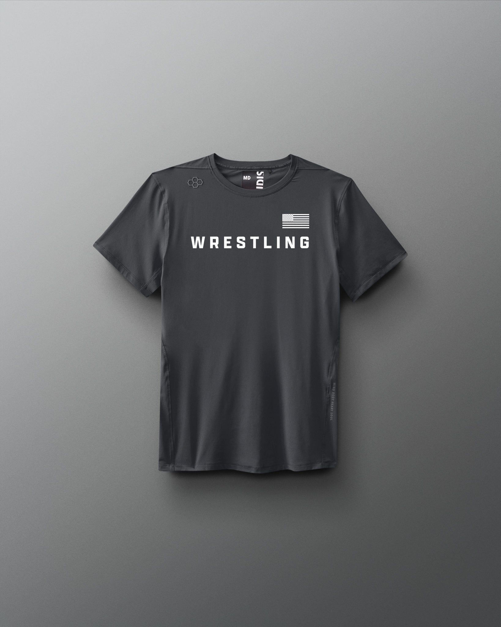 Gray t-shirt with 'Wrestling' text on a gray background