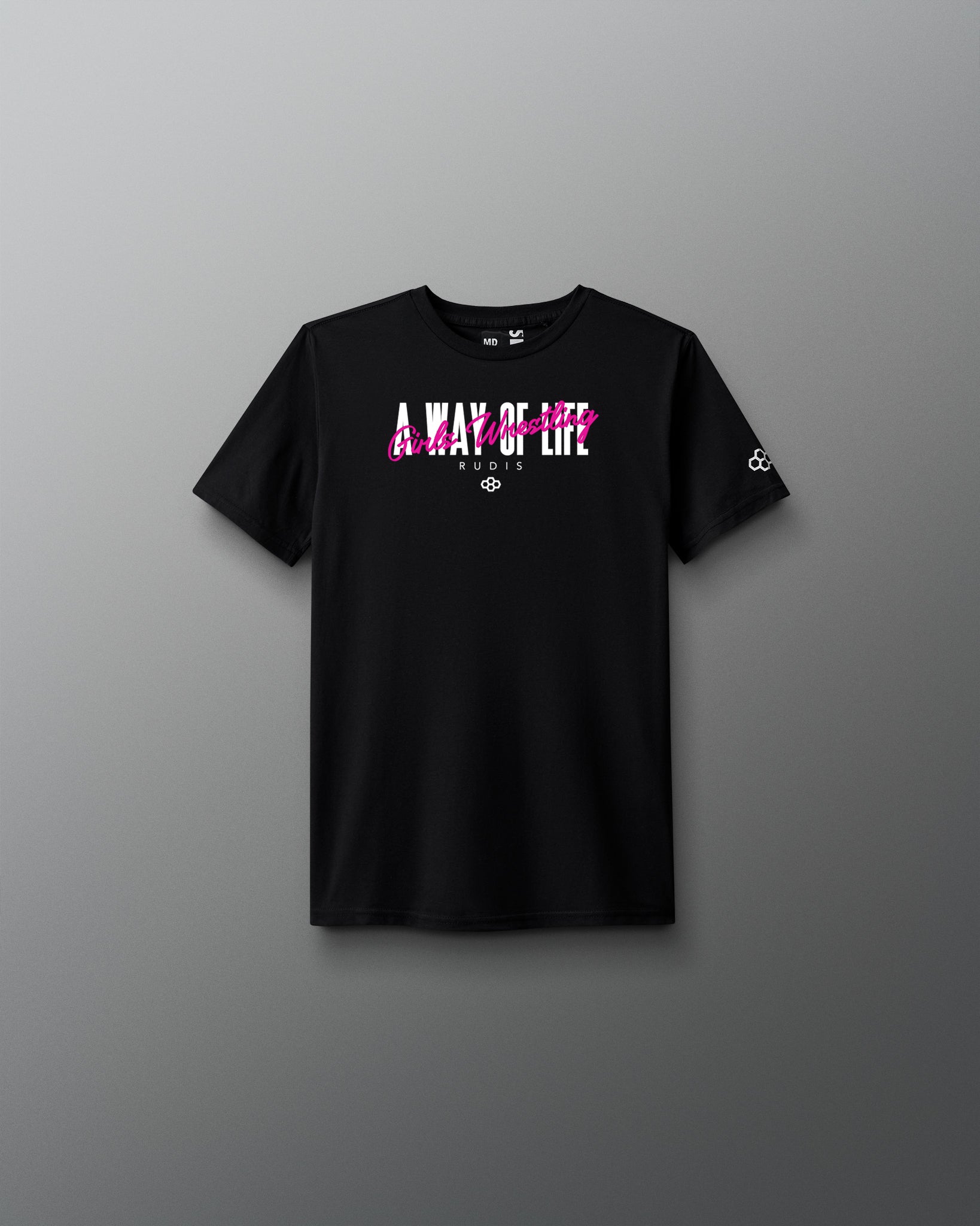 Black t-shirt with 'A Way of Life' text on a gray background