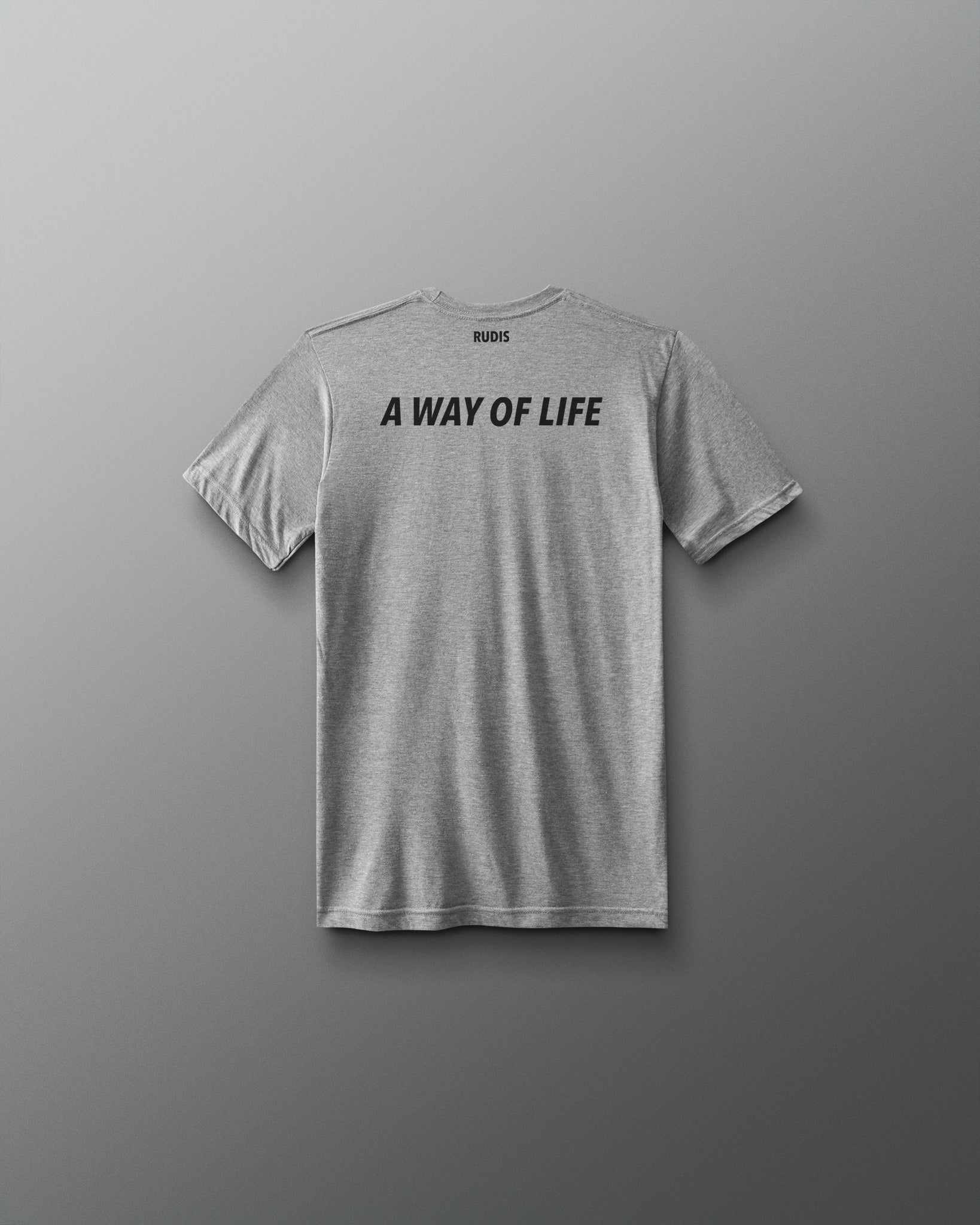 Gray t-shirt with 'A Way of Life' text on a gray background