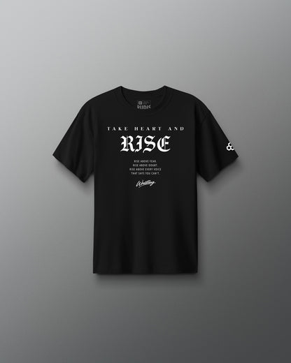 Black t-shirt with white text on a gray background