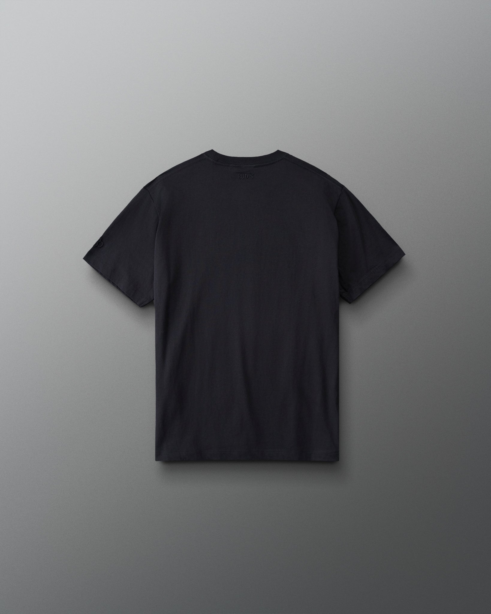 Back view of RUDIS Youth Script Wrestling Classic Cotton T-Shirt in Black with tonal RUDIS branding below the collar.