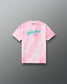 Front view of RUDIS Youth Script Wrestling Classic Cotton T-Shirt in pink and white tie-dye with teal Wrestling script and pink Hex logo.
