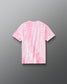 Back view of RUDIS Youth Script Wrestling Classic Cotton T-Shirt in pink and white tie-dye with subtle RUDIS branding below the collar.
