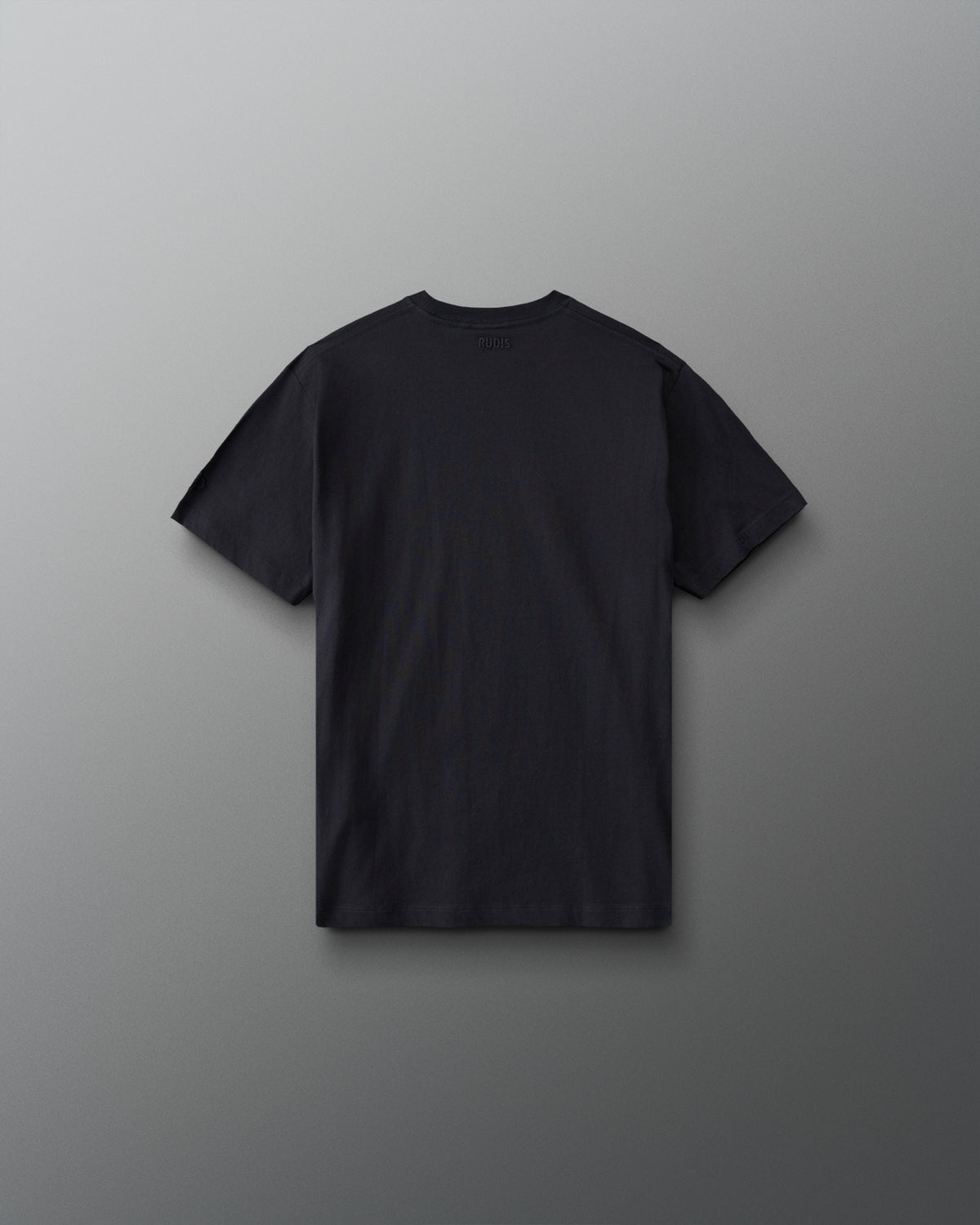 Back view of RUDIS Youth Wrestling Classic Cotton T-Shirt in Black with subtle tonal RUDIS branding below the collar.