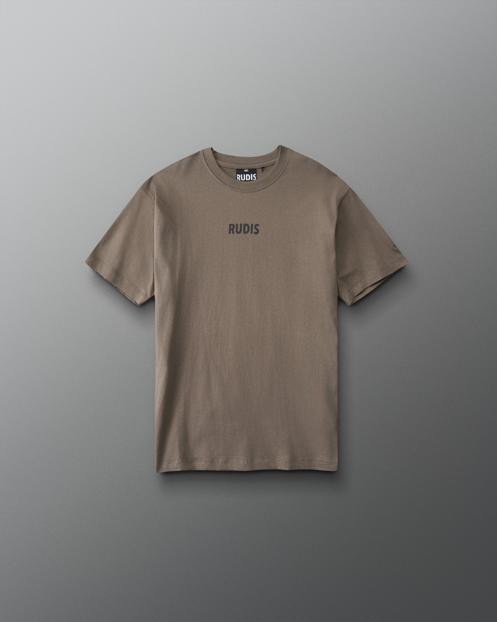 Front view of RUDIS Wrestling Back Youth Relaxed Cotton T-Shirt in Dark Olive featuring a dark RUDIS chest logo.