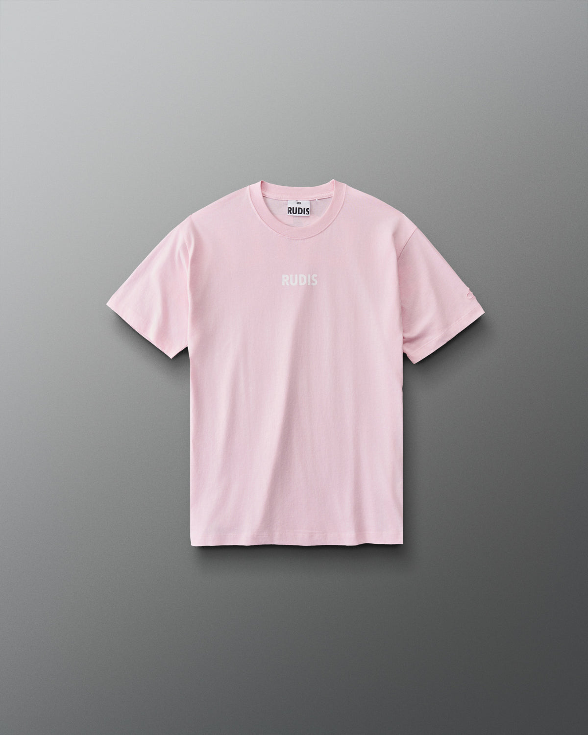 Front view of RUDIS Wrestling Back Youth Relaxed Cotton T-Shirt in Washed Pink featuring a minimal white RUDIS chest logo.