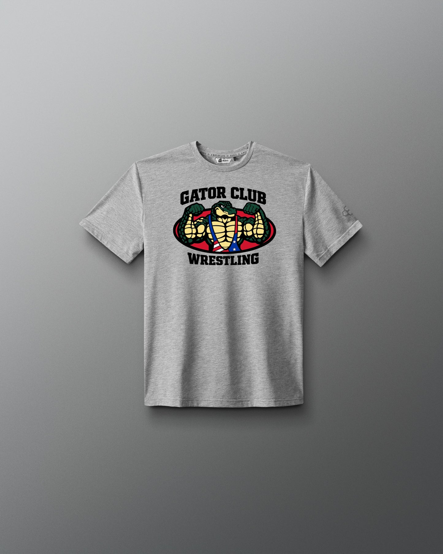 Gray t-shirt with 'Gator Club Wrestling' graphic on a gray background