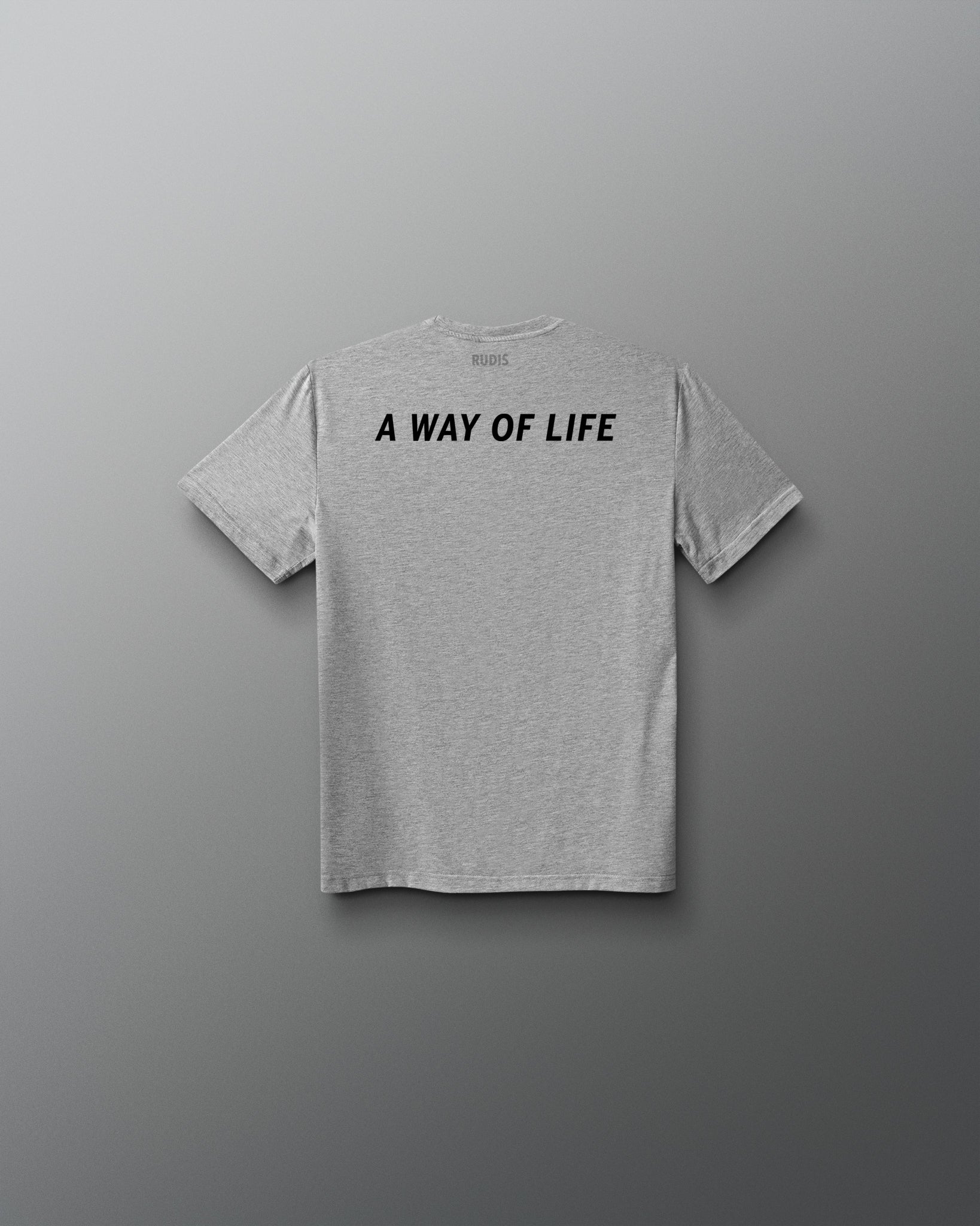 Gray t-shirt with 'A Way of Life' text on the back against a gray background