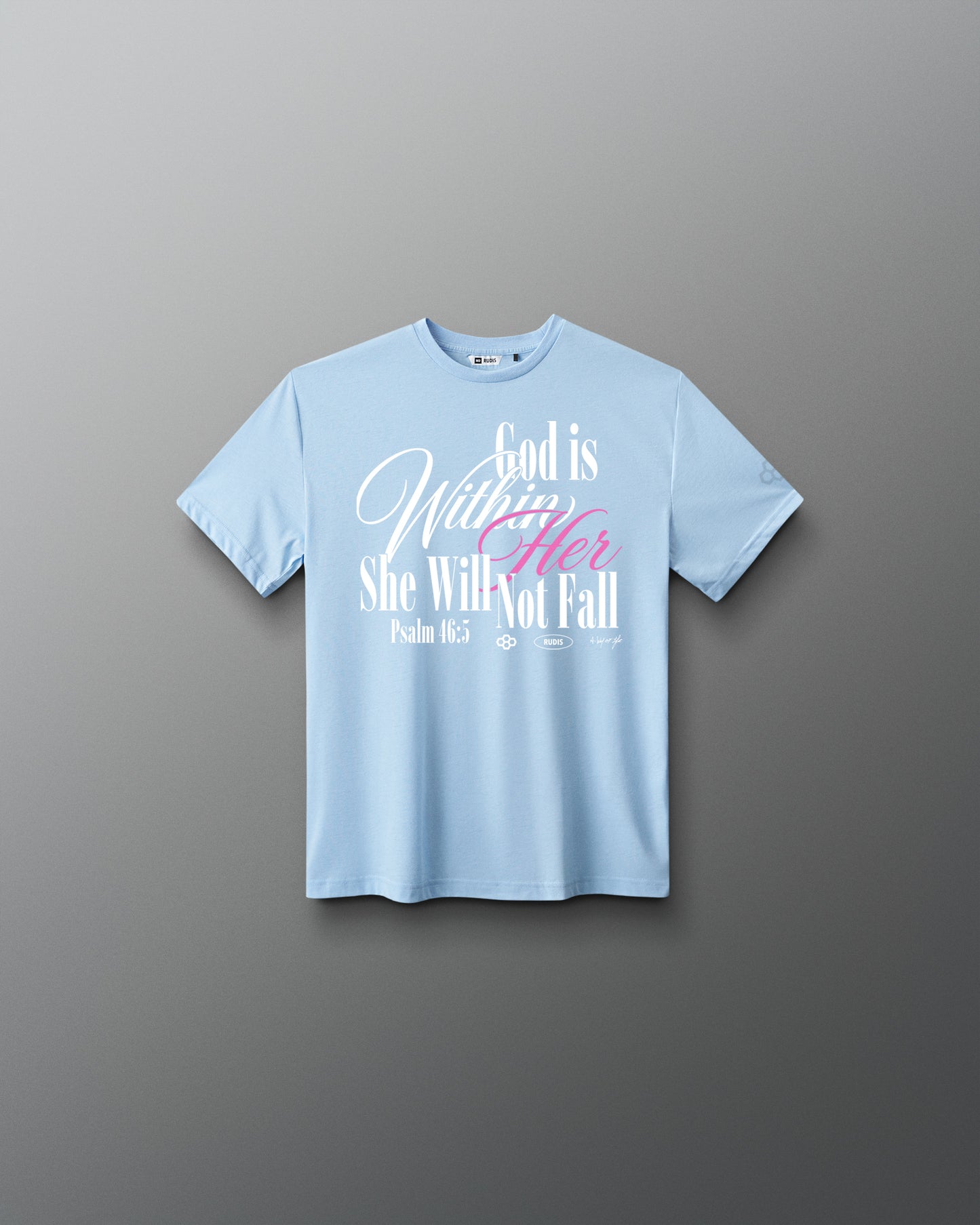 Light blue t-shirt with 'A WAY OF LIFE' text on a gray background