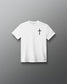 White RUDIS Cross Youth Elite Super Soft T-Shirt featuring a black cross chest graphic and subtle RUDIS sleeve branding.