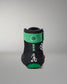 Black and green wrestling shoe with brand logo on a gray background