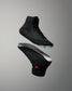 RUDIS Samurai Speed Youth Wabi-Sabi wrestling shoes in a floating product display, highlighting black mesh uppers, ankle straps, red details, and illustrated translucent outsoles.