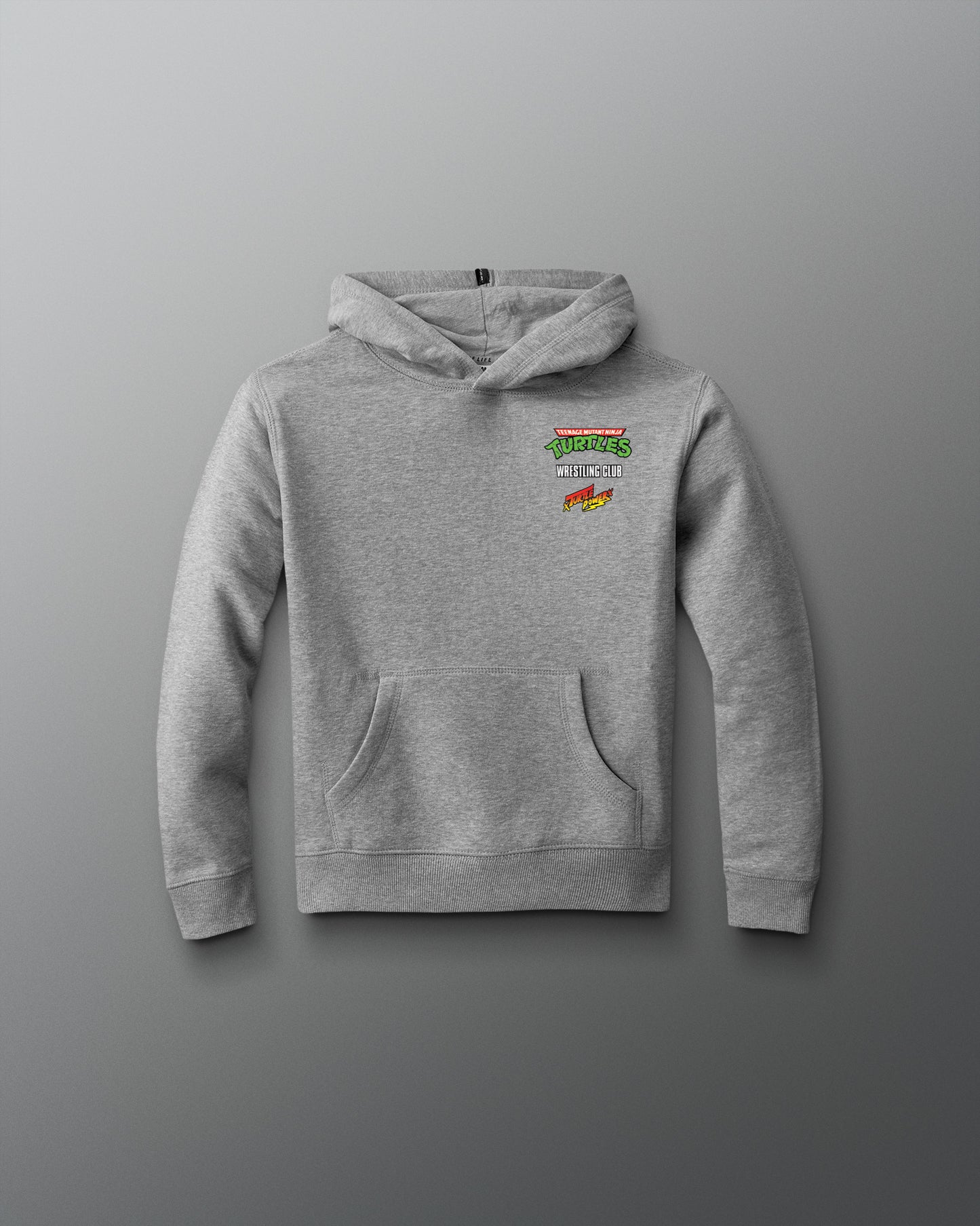 Gray hoodie with a colorful graphic on a gray background