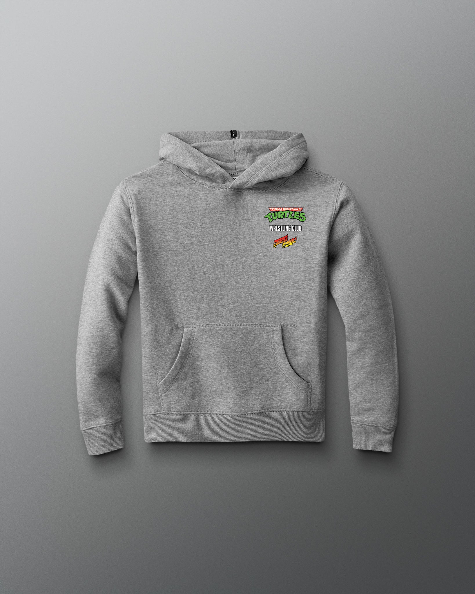 Gray hoodie with a colorful graphic on a gray background