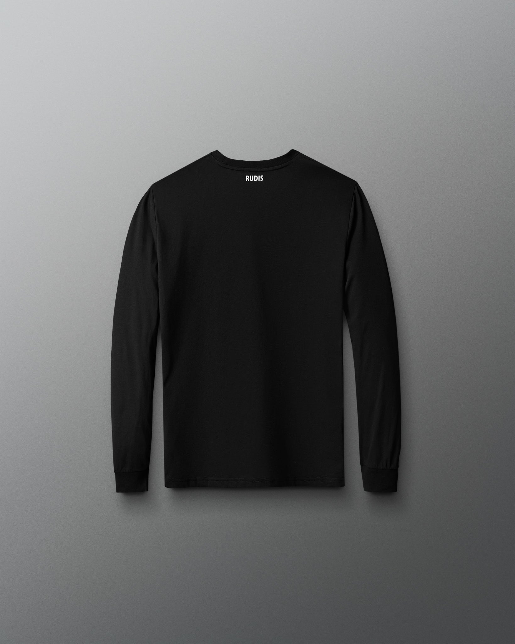 Black long-sleeve shirt on a gray background