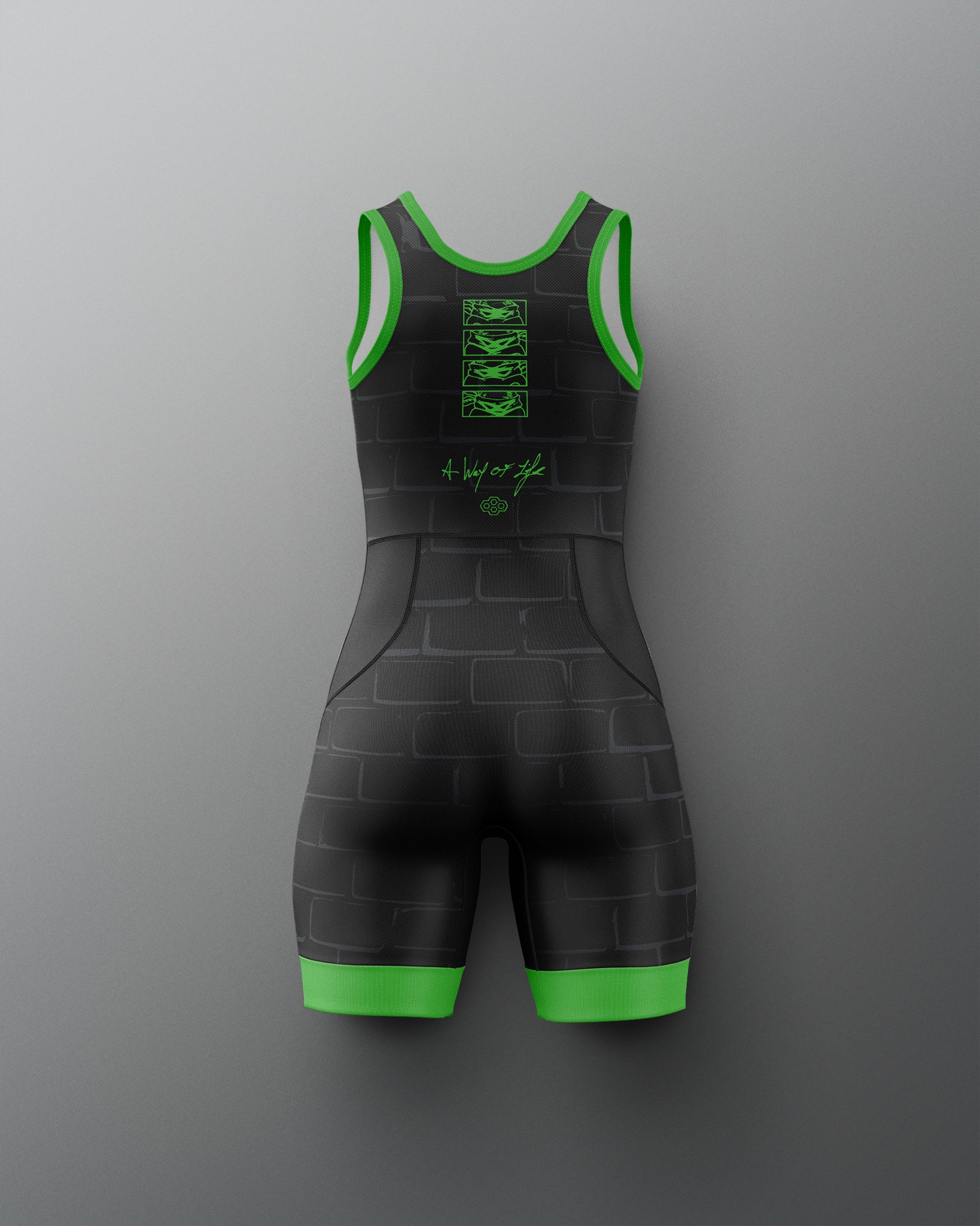 Black and green athletic suit on a gray background. TMNT. Teenage Mutant Ninja Turtles