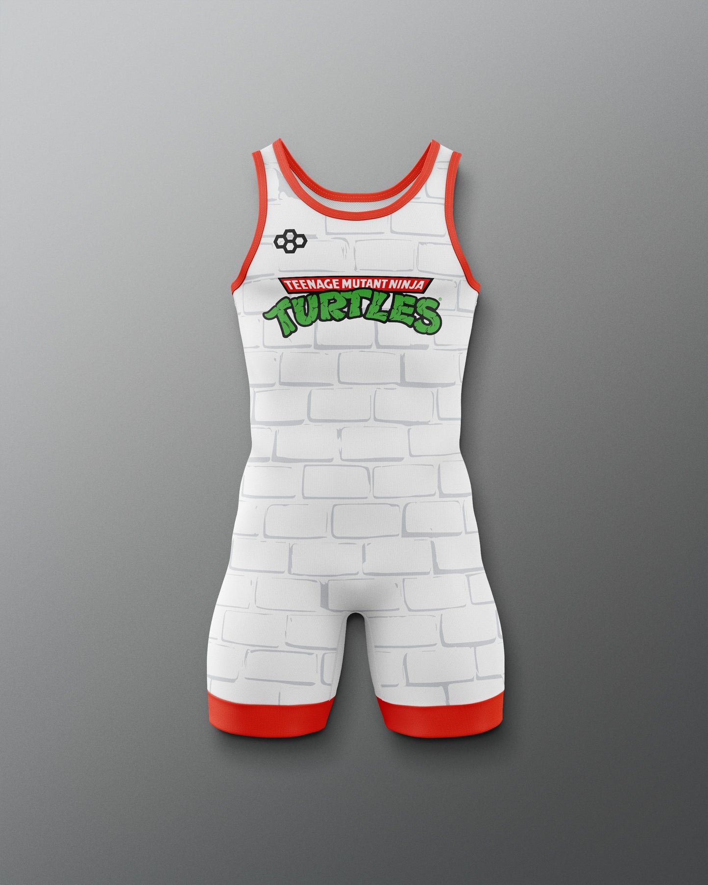 Wrestling singlet with 'Teenage Mutant Ninja Turtles' logo on a gray background
