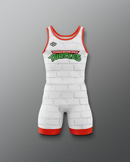 Wrestling singlet with 'Teenage Mutant Ninja Turtles' logo on a gray background