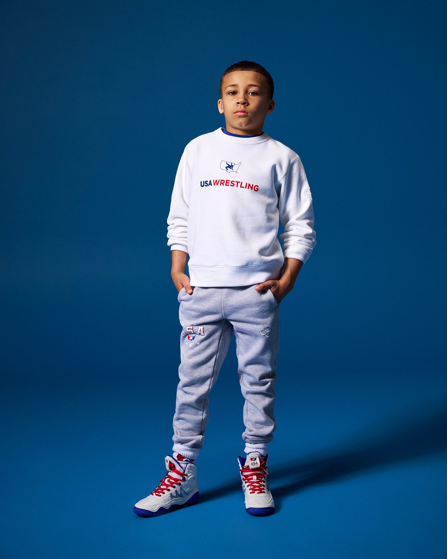 Pull ras du cou en polaire confortable pour jeunes avec logo USA Wrestling