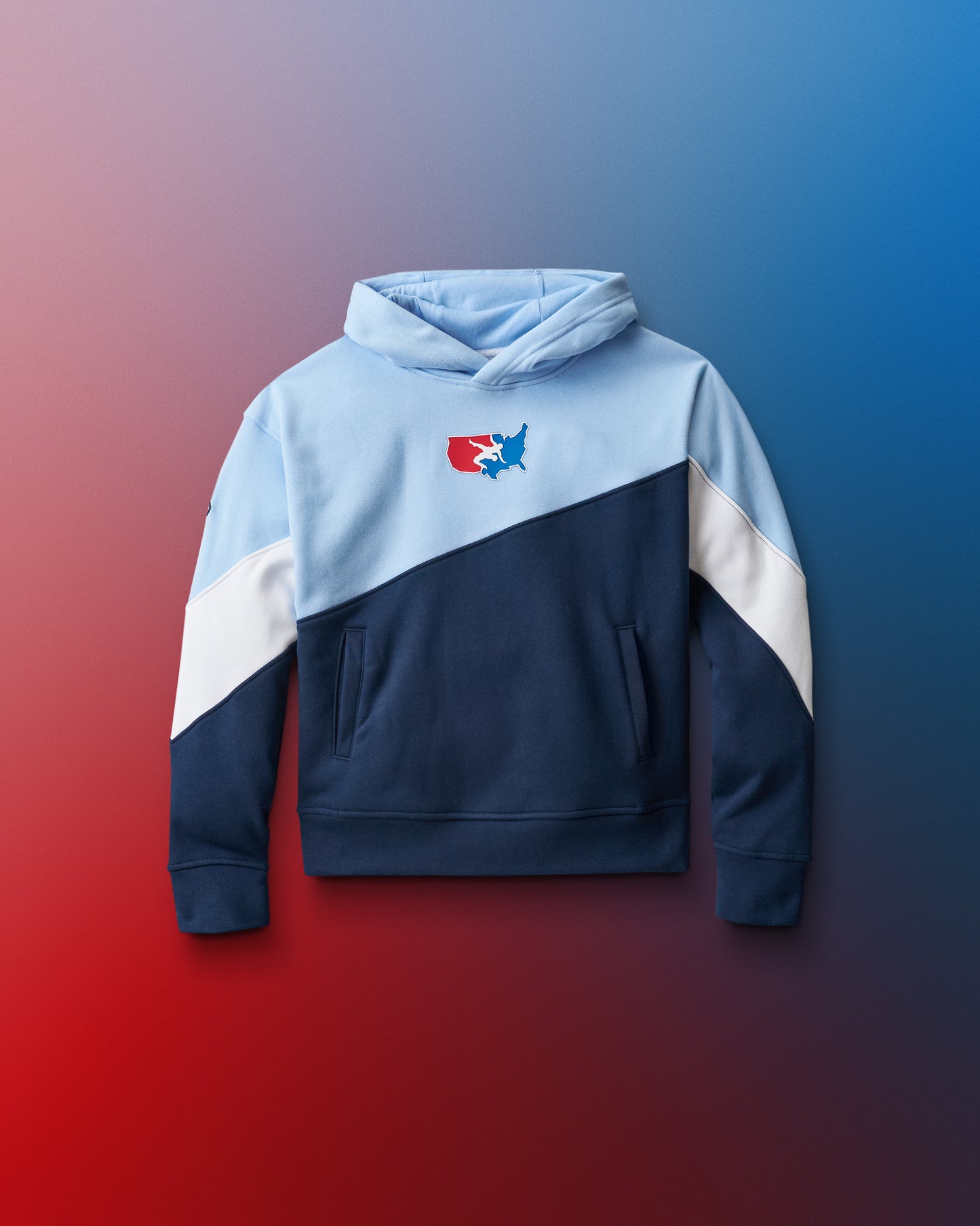 USA Wrestling Fleece Colorblock Youth Hoodie - Navy/Light Blue/White
