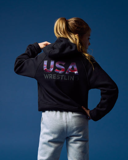 Sweat à capuche Boxy Tech Fleece pour fille de l'équipe de lutte américaine