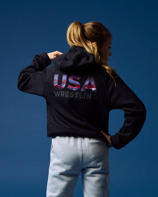 Sweat à capuche Boxy Tech Fleece pour fille de l'équipe de lutte américaine