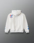 RUDIS USA Wrestling Star Youth Relaxed Comfort Fleece Hoodie in Heather Silver, back view featuring USA Wrestling logo, blue sleeve stars, and ribbed hem. Copy Alt Text