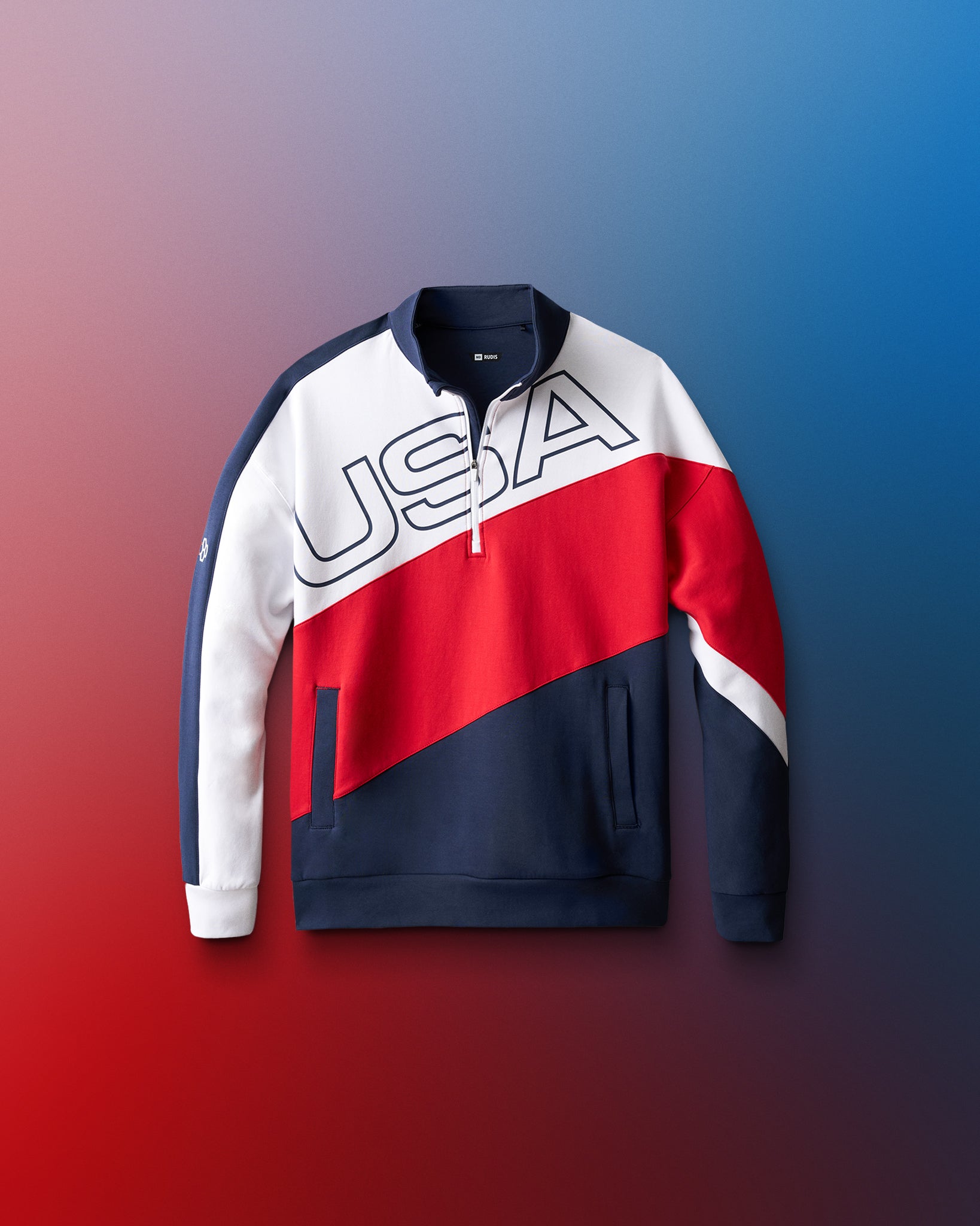 Colorful jacket with 'USA' text on a gradient background