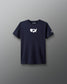 Navy blue t-shirt with a white graphic on a gray background
