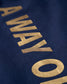Gold 'AWAY' text on a blue background