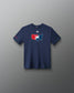 Front view of the navy RUDIS USA Wrestling Map Youth Elite Super Soft T-Shirt with red, white and blue USA map and wrestler graphic.