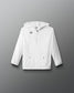 White jacket with a brand logo on a gray background