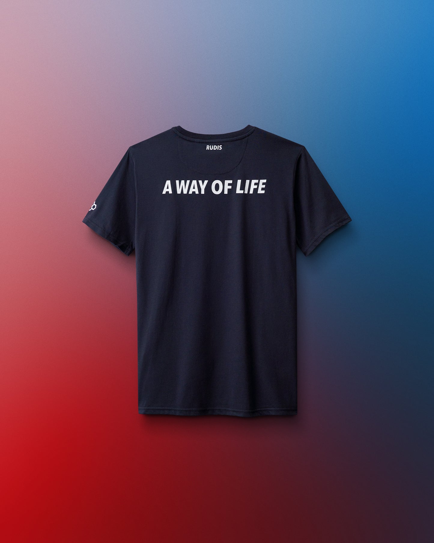 Black t-shirt with 'A Way of Life' text on a gradient background