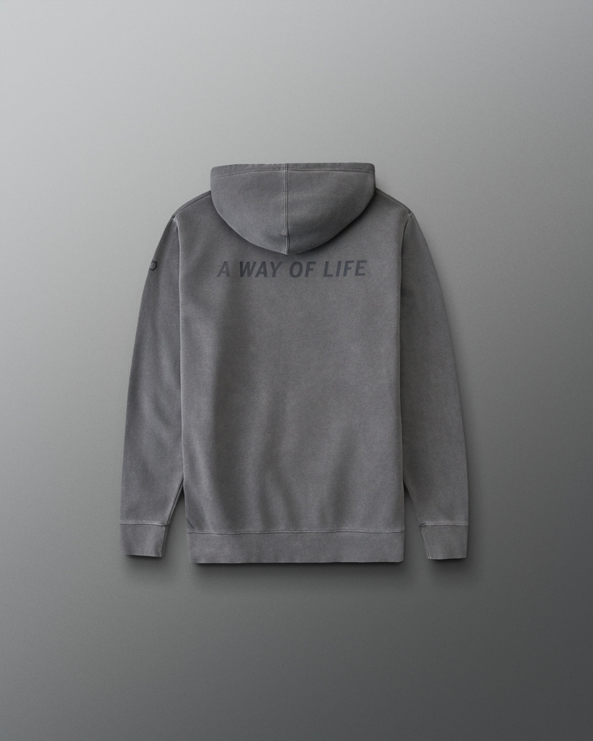Back of the RUDIS Batman Icon Youth Washed Hoodie in washed black featuring tonal A WAY OF LIFE graphic across the shoulders.
