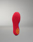 Bottom view of RUDIS JB1 Superman wrestling shoe showing the textured red outsole and yellow RUDIS logo.