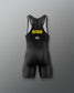 Back view of the black RUDIS Batman Logo Youth Elite 2.0 wrestling singlet featuring yellow Batman lettering and a white RUDIS mark.