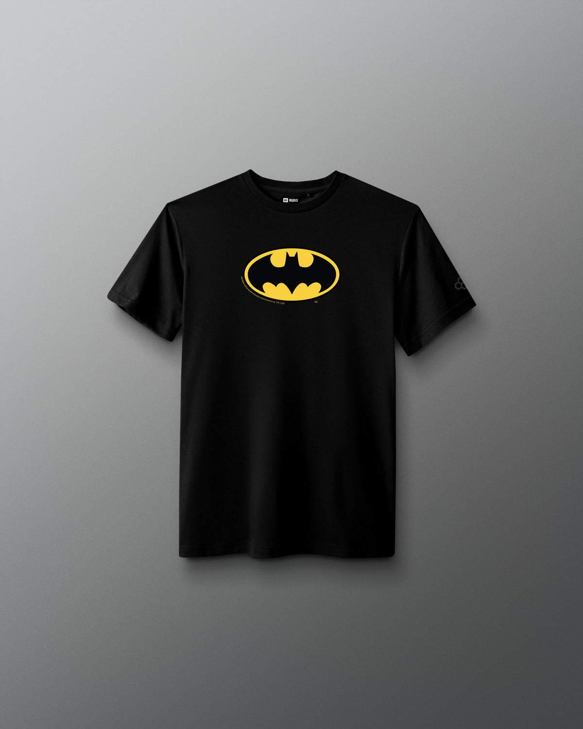 RUDIS Batman Icon Youth Elite Super Soft T-Shirt in black with yellow Batman logo centered on the chest.