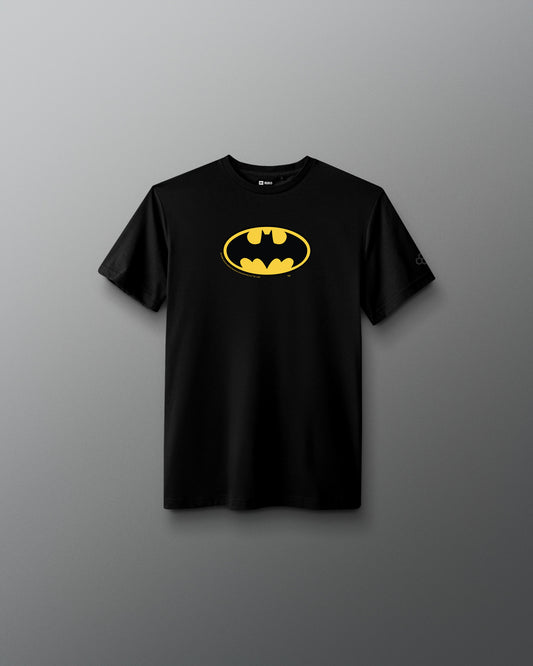 RUDIS Batman Icon Youth Elite Super Soft T-Shirt in black with yellow Batman logo centered on the chest.