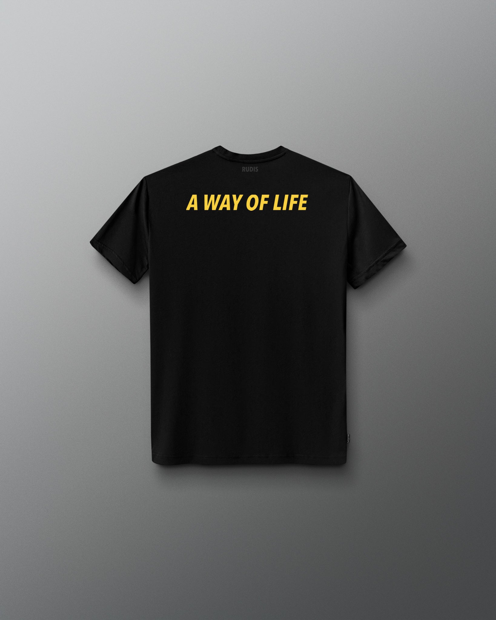 Back of the RUDIS Batman Icon Youth Elite Super Soft T-Shirt in black with yellow A WAY OF LIFE graphic across the shoulders.